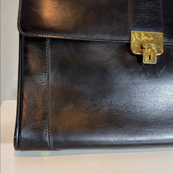 GINZA Kanematsu Handbag black leather bamboo style handle vintage - Picture 3 of 15